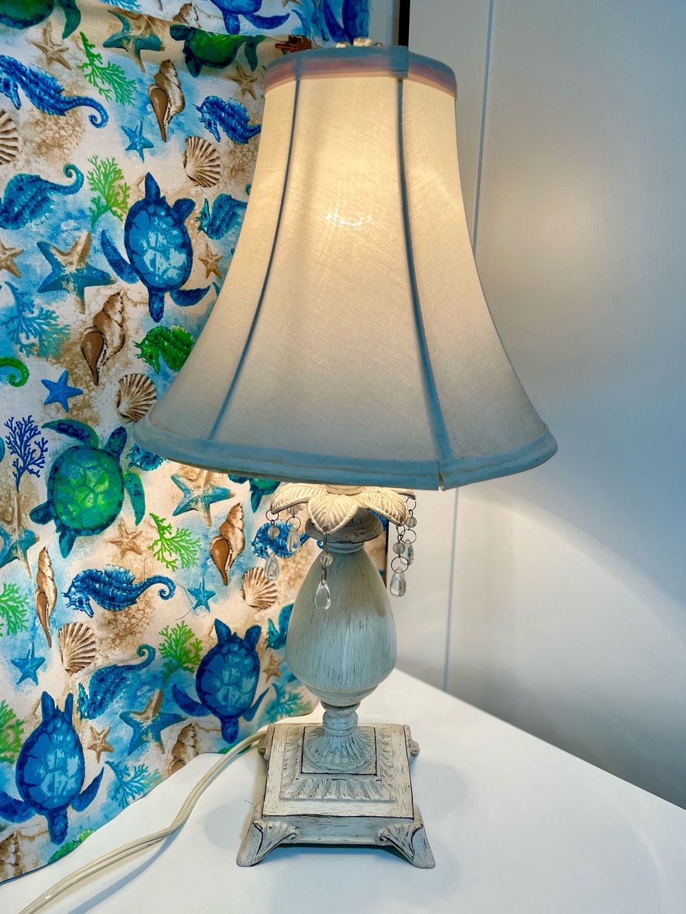 Vintage Pineapple Coastal Table Lamp- Distressed Beach Cottage Decor-19”